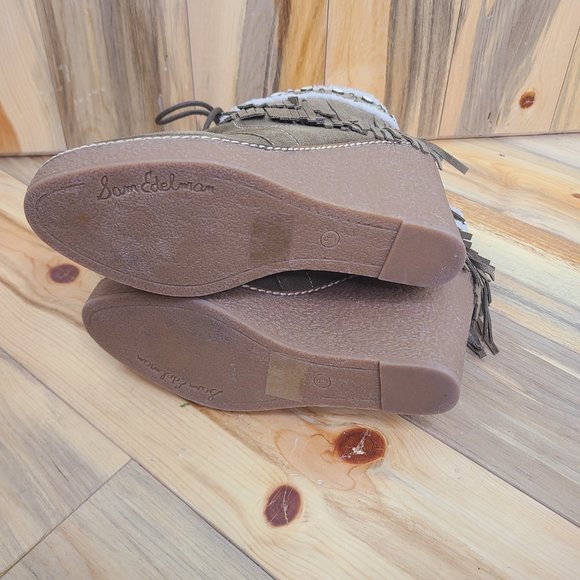 Sam Edelman Kemper Fringe Wedge Suede Booties - Picture 6 of 7